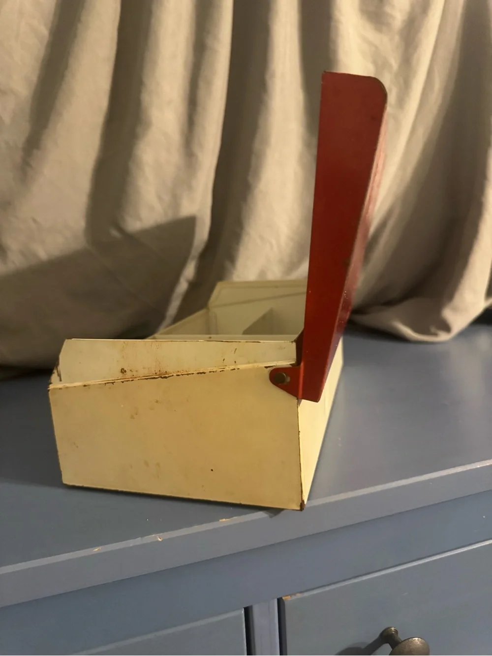 Vintage Red and Cream Metal Storage Box